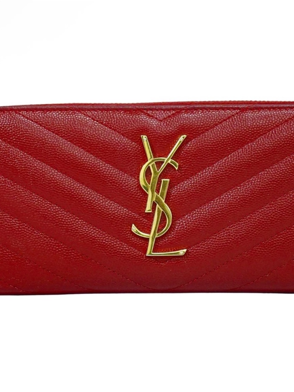 Saint Laurent Quilted Red Leather Continental Wallet with Gold YSL - Picture 12 of 12